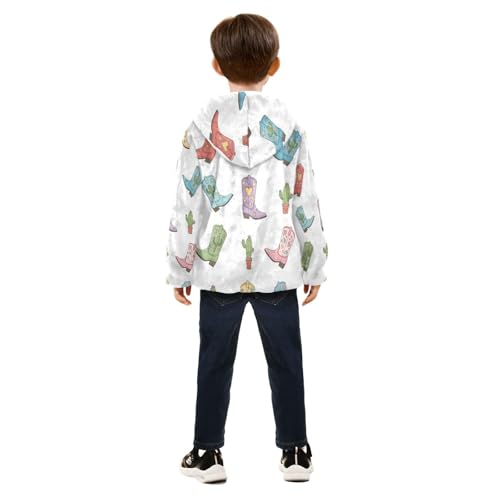 Cowboy Boots and Cacti Toddler Fleece Jacket Girl Boys Hooded Fleece Jacket Coat Warm Outwear Zip-up 3-10T4