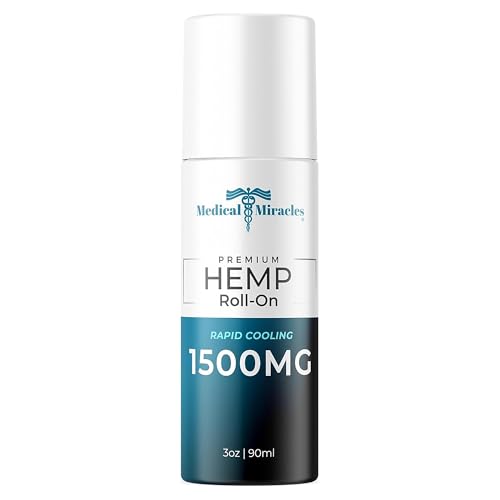 Medical Miracles New Hemp Oil Roll On - Ideal for Muscles Hips Joints Neck Back Elbows Fingers Hands and Knees (1500mg Roll-On)