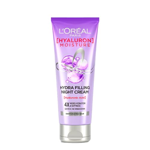 L’Oreal Paris Filling Night Cream, Leave In Hair Cream With Hyaluronic Acid, For Dry & Dehydrated Hair, Adds Shine & Bounce, Hyaluron Moisture 72H Hydra, 180ml For Rs. 299 @ 40 %