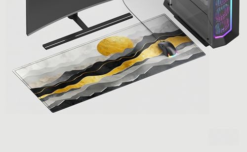 Image of Golden Horizon Premium Desk Mat | Anti-Skid | Anti-Slip | 60 x 28 cm | Laptop Mat for Work from Home /Office /Gaming- Extended Mouse pad and Keyboard Desk mat