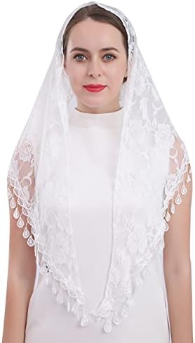 Lace veil Triangle Mantilla veil Shawl or Scarf Latin Mass Head Cover with Fringed lace