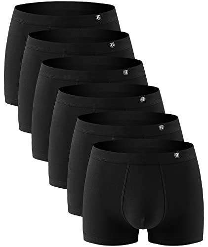 Holure Mens 6 Pack Boxer Briefs Cotton ComfortSoft Underwear Tagless Boxer Shorts Multipack Trunks for Men No Fly 6 Black 02-M
