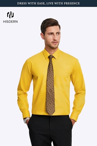Image of HISDERN Mens Dress Shirt with Tie Pocket Square Set Classic Button Down Shirt Matching Tie Long Sleeve Shirts