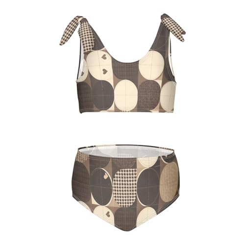 KLL Brown Houndstooth Girls' 2 Piece Bikini Set Quick-Dry Swimsuits Swimming Suits Adjustable Shoulder Strap