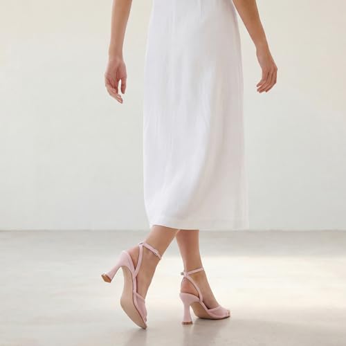 Image of Susanny High Heels for Women Pointed Open Toe Strappy Chunky Block Heels Ankle Strap Stiletto Kitten Heeled Sandals Wedding Bridal Party Prom Sexy Dress Shoes