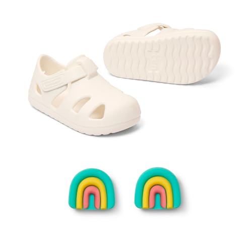 Ten Little Splash Sandals for Baby, Toddler & Kids, Adjustable, Closed Toe Water Sandals for Boys & Girls - Lightweight, Quick Drying Kids Water Shoes, Flexible EVA with Traction - Rainbow White, Sz 4