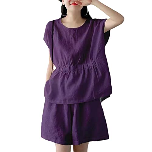 Ensemble 2 pièces solide et élégant vêtement femme short col rabattable taille L