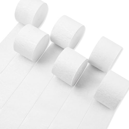 Image of PartyWoo White Crepe Paper Streamers 6 Rolls 492 ft Pack of Pearl White Crepe Paper Rolls for Graduation Wedding Bridal Baby Shower Gender Reveal Birthday Party Decorations (1.8 Inch x 82 Ft /Rolls)