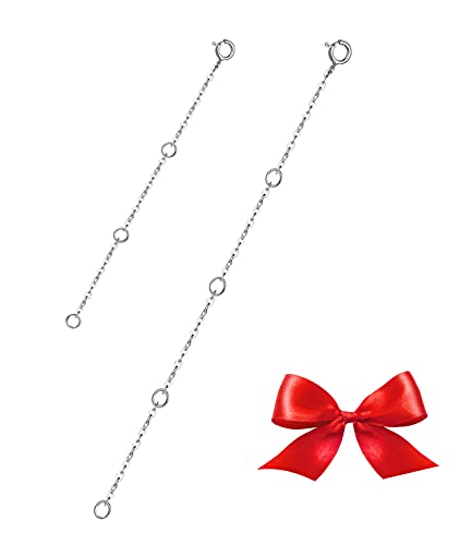 GinoMay Sterling Silver Necklace Extenders Chain Set of 2 Pcs Pack 3 4 - Solid 925 Sterling Silver Fine Chain Dianty Durable Adjustable