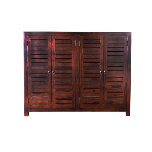 Image of Solid Sheesham Wood Shoe Rack Wooden with 4 Doors & Drawer | Multipurpose Shoe Rack Stand Storage Cabinet Organizer for Home, Office, Entryway, Hallway & Living Room, Bedroom | Walnut Finish