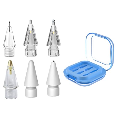Image of 6 Pack Replacement Tips for Apple Pencil, No Wear Out Fine Point Tip for Apple Pencil 2nd Gen /1st Gen /USB C /Pencil Pro, Precise Control Metal Needle Pencil Tips with Case, for iPad Pencil Tips Sets