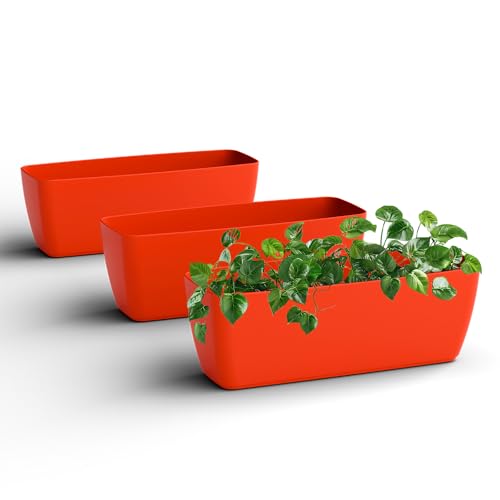 Image of YUCCABE ITALIA SHERA CABI Tray 16 INCH Plastic Flower Tray Pot Unbreakable Rectangular Planter Suitable for Home Garden Seedling Indoor and Outdoor (Red, Pack of 3)