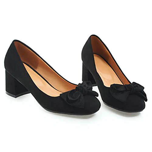 KISSASA Womens Square Toe Low Block Heel Faux Suede Bow Pumps Office Dress Shoes4