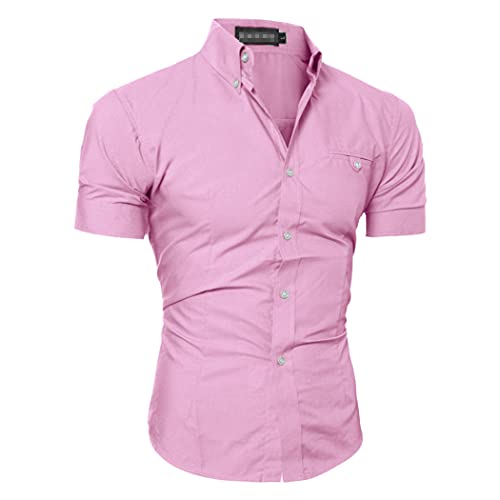 Chemise rose ajustée homme XXL à manches courtes et boutonnage simple