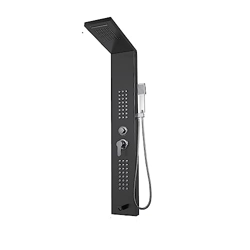 Sistema de panel de ducha LED, grifo de ducha con chorros de spa, combo de ducha con bidé, columna de ducha moderna de baño (negro)