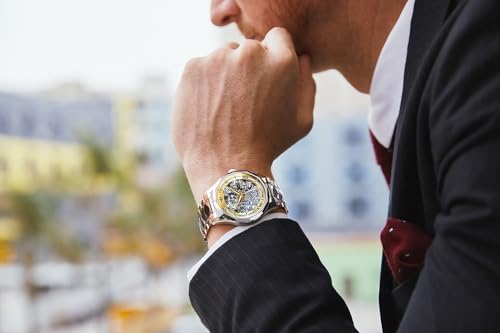 Image of OUPINKE Men's Skeleton Mechanical Watches Luxury Dress Automatic Self Winding Sapphire Crystal Waterproof Tungsten Steel Band Wrist Watches