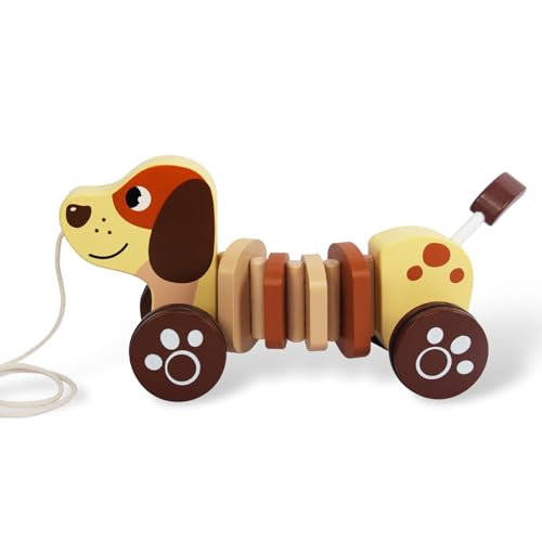 Image of WoodenEdu Baby Toys Car,Wooden Pull Along Toddler Toy, Developmental Toy for 1 Year Old Girl Boy Birthday Gift
