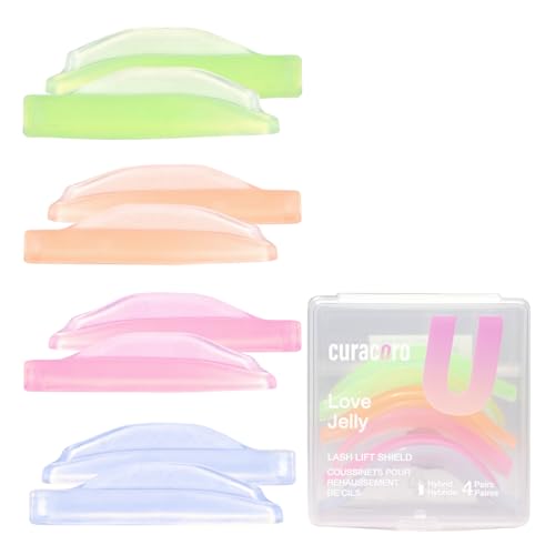 Curacoro Lash Lift Shields 8 Pcs/4 Sizes Eyelash Perm Pad Lash Rods for Eyelash Curling and Lifting Reusable Silicone Tools for Perm Lamination