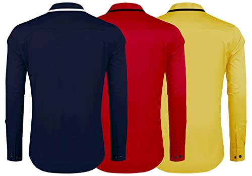 Image of Zombom Combo of Men's Cotton Blend Solid Regular Fit Casual Full Sleeves Shirts (Pack of 3)