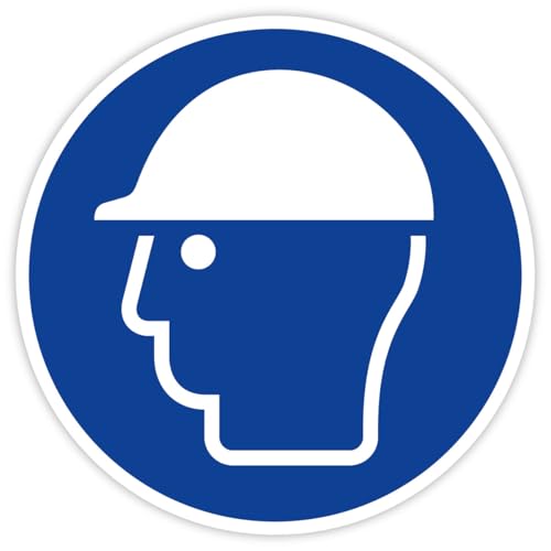Aufkleber Gebotszeichen „Kopfschutz benutzen“ Hinweis Folie selbstklebend nach ISO 7010 M014 | Ø 20 cm Made in Germany