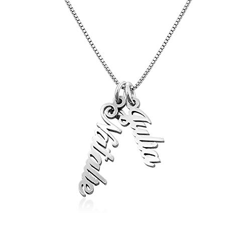 Ouslier 925 Sterling Silver Personalized Vertical Name Necklace Pendant Custom Made with Any Name (Silver)