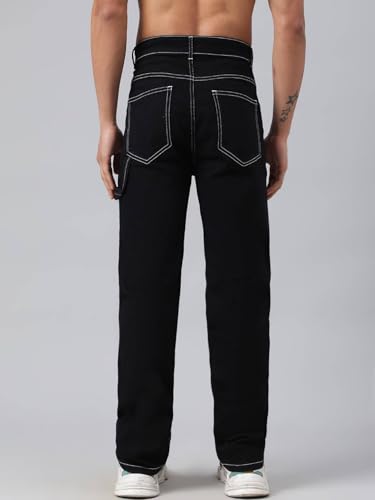 Image of KOTTY Men's Solid Black Sheep Button Straight Fit Jeans