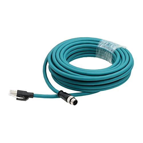 HangTon Industrial Ethernet M12 4 Pin D-Coded RJ45 CAT5e Cable, Profinet Fieldbus Network Control LED PoE Power Sensor Shielded Blue 4m
