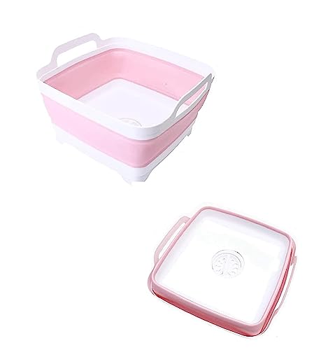 Image of Collapsible Wash Basin 9L, Foldable Dish Tub with Drain Plug, Portable Collapsible Dish Basin, Camping Sink for Washing Dishes, Laundry & Kitchen Use (Pink)