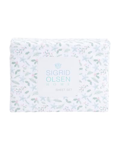 Sigrid Olsen Christmas Winter Sheet Set (Starfish and Holly, Twin)