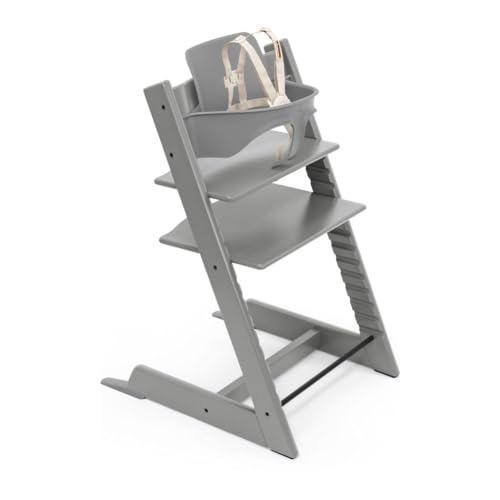Image of Stokke Tripp Trapp High Chair 2, Storm Grey - Includes Chair + Baby Set with Removable Harness for Children 6-36 Months - Adjustable, Ergonomic & Easy to Clean