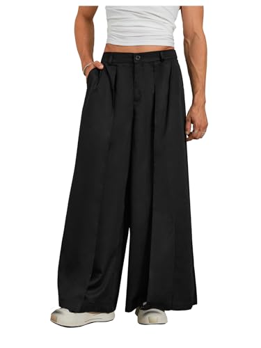 SHENHE Men's Wide Leg Pleated Zipper Fly Baggy Casual Business