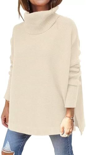 ASKSA Damen Pullover Rollkragenpullover Strickpullover | Frauen Winter Warm Sweater, Langarm Oversized Dick Strickpulls, Einfarbig Stricken Oberteile