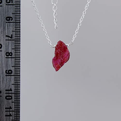 Gempires Natural Raw Ruby Pendant Necklace For Women, Raw Stone Necklace, Ruby Crystal Jewelry, July Birthstone,16 + 2 Inch Silver Plated Adjustable Chain #TOP4