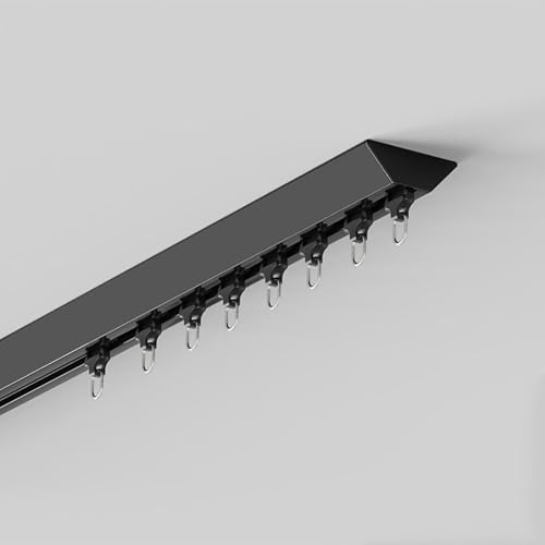 Riel Cortina Techo Rails de Cortina Super Delgada,Varillas de Cortina de Montura de Techo de Metal for Ventanas de Laurel/Balcón/Furgoneta/Patio, Nanos Pista Silenciosa Vía Recta(Black,4.8M/15.7FT)