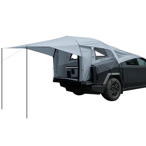 Image of JOYTUTUS Cybertruck Tent with Awning, Waterproof PU 2000mm Double Layer for 2 People, Truck Bed Tailgate Camping Tent Canopy for Cybertruck