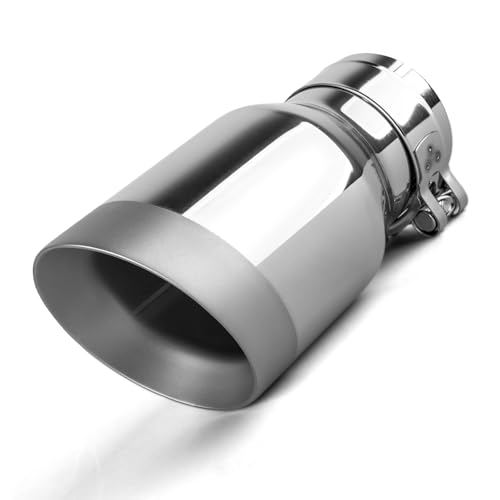 Krtopo Terminale di Scarico Auto 2,5 - Ingresso 2,5 Uscita 3,5 Lunghezza 6,5 Doppio Strato Acciaio Inox - Universale per Tubi di Scarico 2,5 - Montaggio a Clip (Dritto Argento)