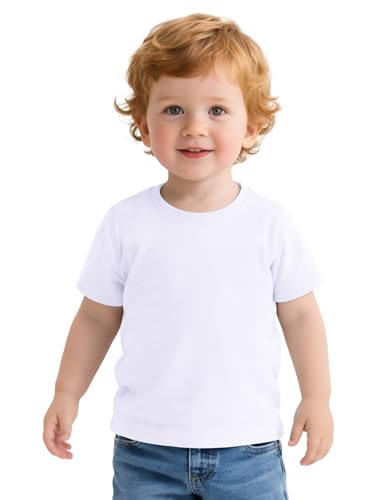 ZUEMET Toddler Boys Short Sleeve T-Shirts Baby Basic Tee Solid Color Tops Size 3T White
