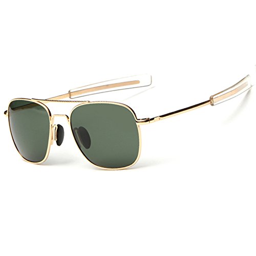 WPF Retro Polarized Sunglasses Aviator Sun Glasses for Men (As Picture, Gold Frame Deep Green Lens)