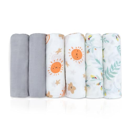 Image of Miracle Baby Muslin Swaddle Blankets Girl Boy Newborn Squares Breathable Receiving Blanket Cotton Absorbent Baby Blankets Cloths 31.5"x31.5"- 6 Pack (Sun)