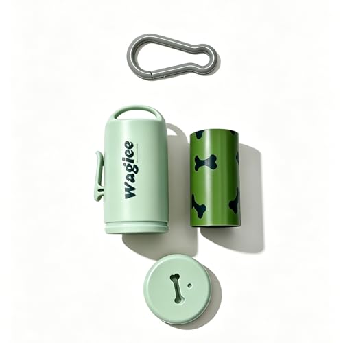 Dog Poop Bag Holder with Leash Clip, Snap‑Lock One‑Hand Dispenser for Dog Walking, Comes with 15 Waste Bags