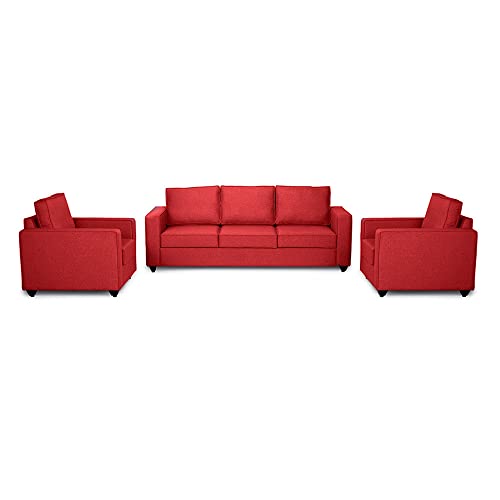 Image of Wakefit Sofa Set | 3 Year Warranty | Sofa 5 Seater, 5 Seater Sofa for Living Room, Wooden Sofa Set, Sofa Set 3+1+1 Seater - Napper(Omega : Red)