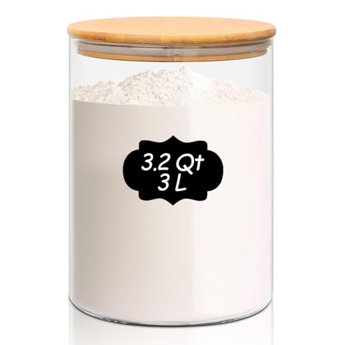 ComSaf 3L Glass Jar with Bamboo Lid Large Glass Jar Wide Mouth Food Storage Container with Airtight Lid Clear Glass Pantry Jar for Pasta Flour Rice Cookie Biscuit Sugar Storage Big Laundry Jar
