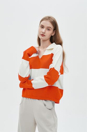 Image of LifeShe Striped Sweater Women V Neck Long Sleeve Pullover Fall Sweaters Loose Oversized Knit Top