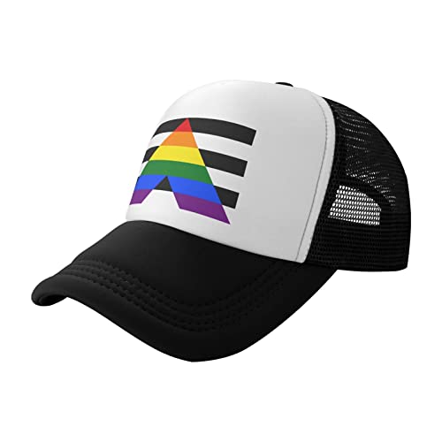 Qauirfe Straight Ally Pride Flag LGBTQ Breathable Mesh Baseball Cap Adjustable Lightweight Trucker Hat Black