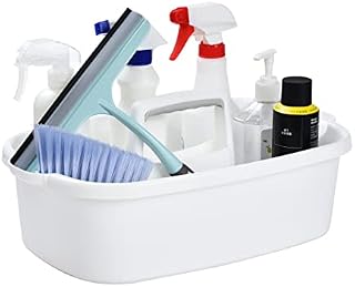 ALINK Cleaning Caddy with Handle, Large Plastic Shower Caddy Basket Organizer for Car, Dorm, Bathroom, Garden, Kitchen, Cleaning Supplies  White