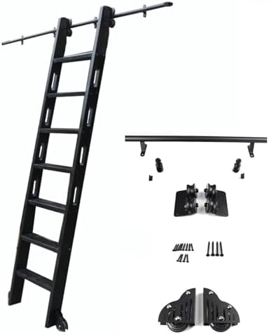 Sliding Ladder Hardware Kit - Black Metal Steel Track/Rail with Floor Roller, Complete Library Ladder System for Bookcase - 9.8 ft (300cm) Rolling Track Set