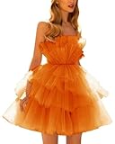 Tulle Off Shoulder Homecoming Dresses Puffy Prom Dress Short Strapless Mesh Ruffle Formal Cocktail Party Gown Ball Gowns Orange Plus Size US20W