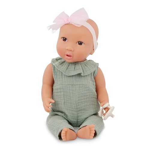 LullaBaby Baby Doll with Green Jumper - Dark-Brown Eyes & Fair Skin Tone