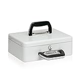 2 Llaves Caja de caudales con portamonedas interior y 2 asa - Incluye 2 llaves - Fuerte y Portátil para contar dinero (euros) - 29 × 11,5 × 21,5 cm - Color: Gris/Negro