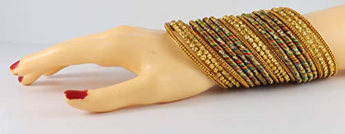 Image of NMII Glass, Silk Thread Beads with Glitter Pattern Glossy Bangle Set For Women /Girls, (Multicolour 2.4), Pack Of 40 Bangle Set